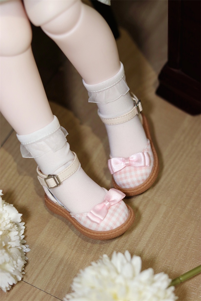 【カカ星球】【1/4】ドール靴 リボンチェックパンプス