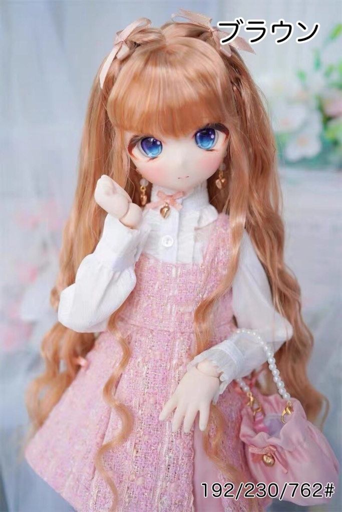 【カカ星球】【6-7, 7-8, 8.5-9inch】ドールウィッグ ウェーブロングヘア リボン付きツインテール