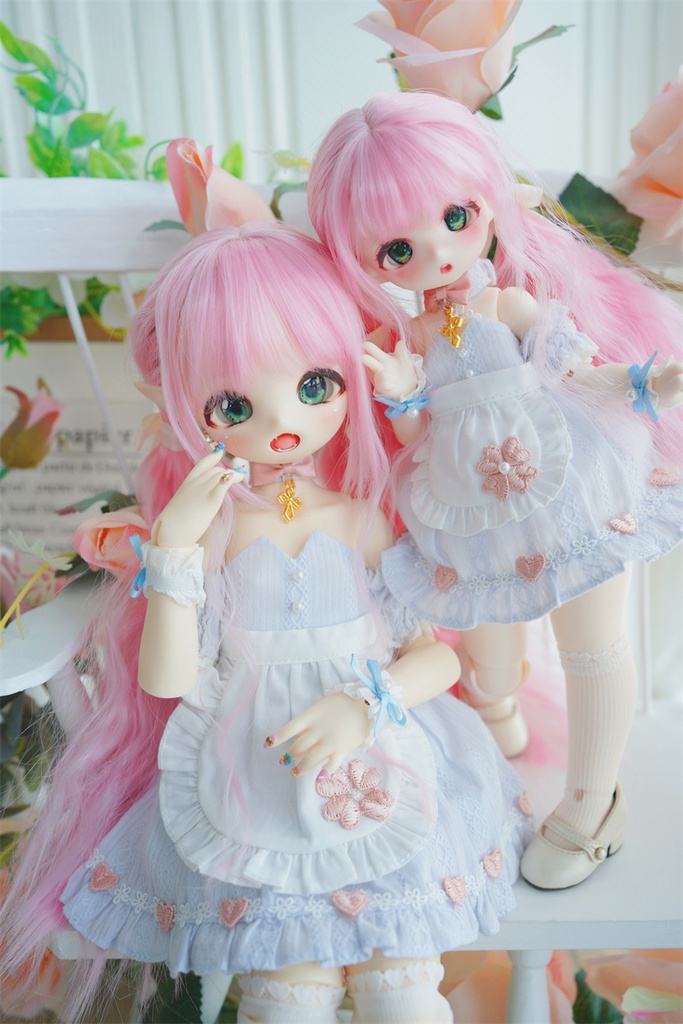 【カカ星球】【6-7, 7-8, 8.5-9inch】ドールウィッグ ローツインテール ウェーブヘア