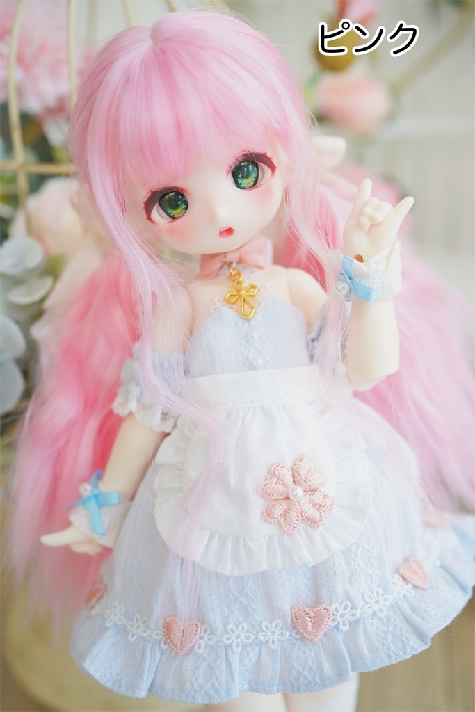 【カカ星球】【6-7, 7-8, 8.5-9inch】ドールウィッグ ローツインテール ウェーブヘア