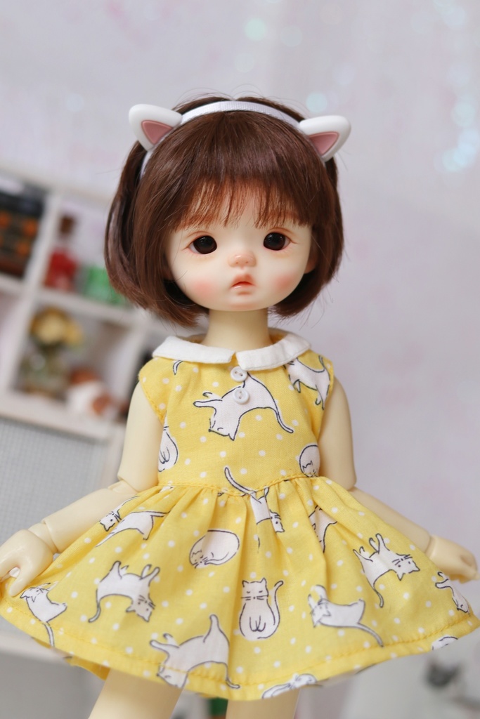 【カカ星球】【1/6】ドール服 猫柄ワンピース