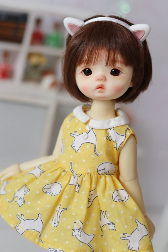 【カカ星球】【1/6】ドール服 猫柄ワンピース