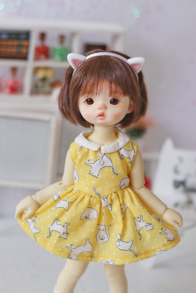 【カカ星球】【1/6】ドール服 猫柄ワンピース