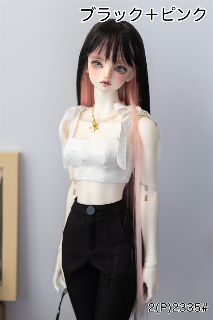 【カカ星球】【8-8.5, 8.5-9inch】ドールウィッグ　ロングストレートヘア　インナーカラー