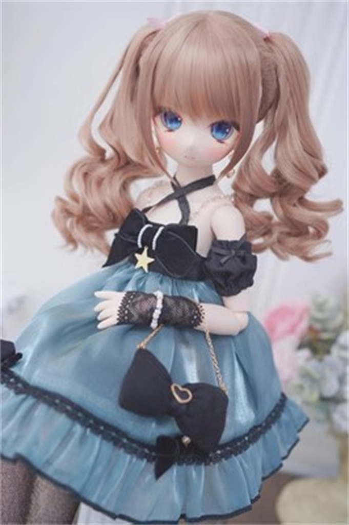 【カカ星球】【ドールウィッグ】【7-8inch】【8-8.5inch】 ミディアム  パッチンクリップ取り外し不可  ツインテールカール