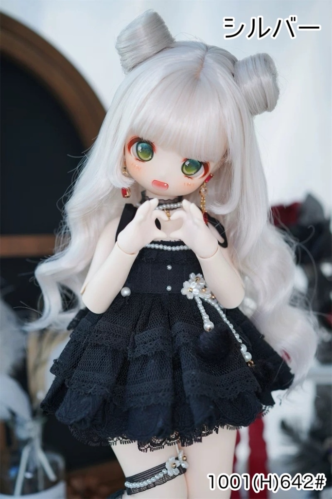 【カカ星球】【7-8, 8.5-9inch】ドールウィッグ お団子ロング