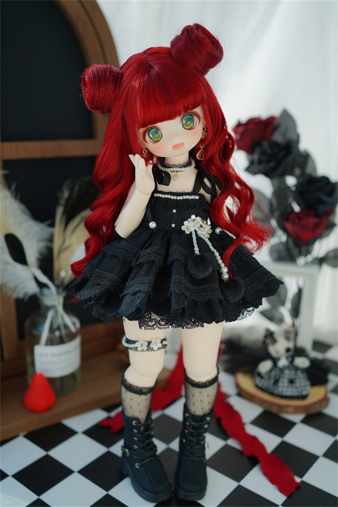 【カカ星球】【7-8, 8.5-9inch】ドールウィッグ お団子ロング