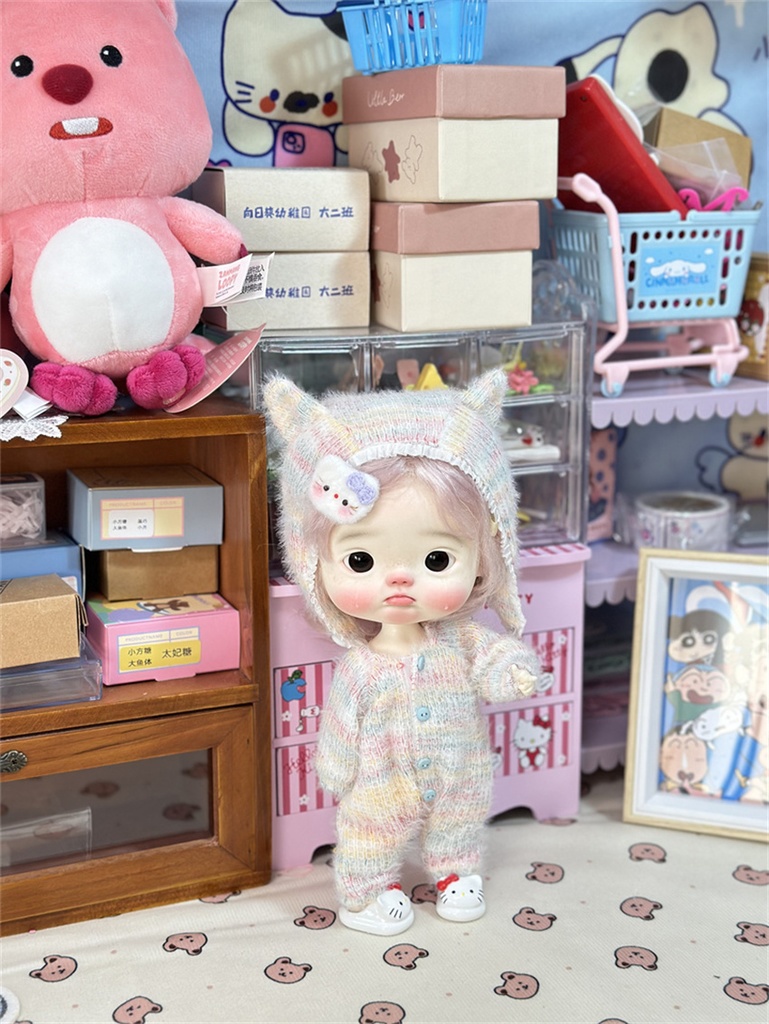 【カカ星球】ドール服 Blythe、点点、Qbaby、キキポップ  猫耳ツナギセーター