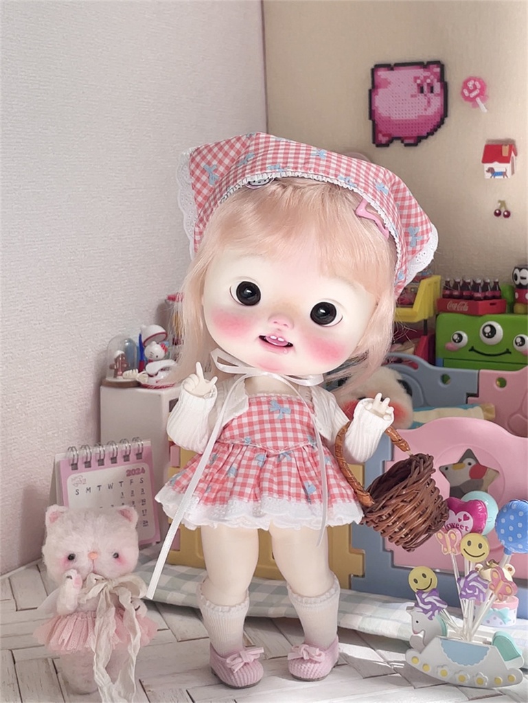 【カカ星球】ドール服 小6分 チェック柄服セット
