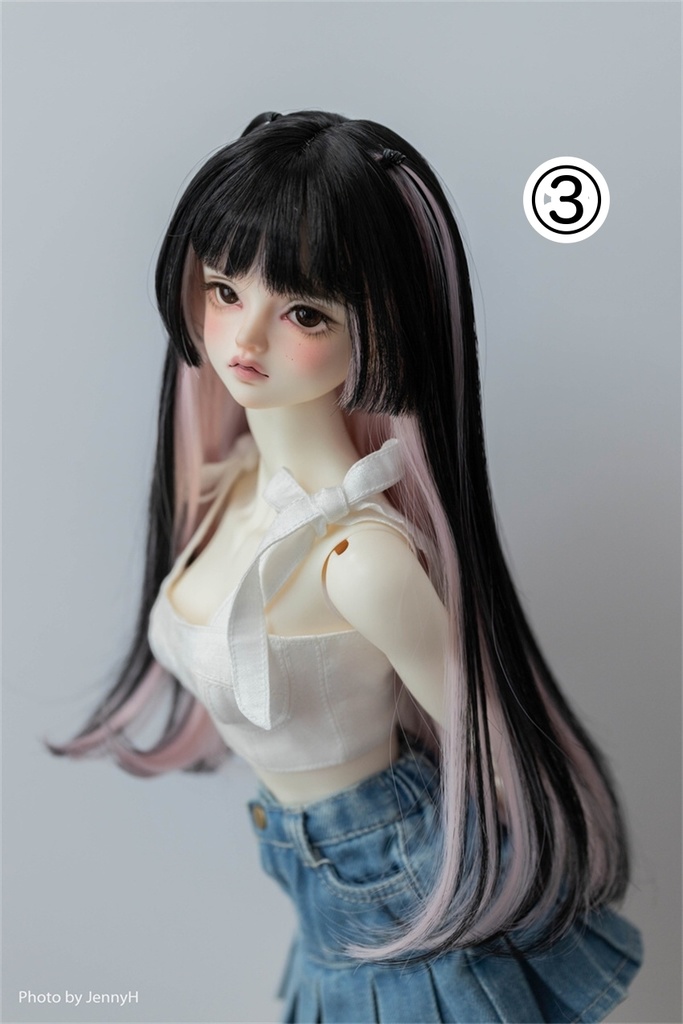 【カカ星球】【7-8,8.5-9inch】ドールウィッグ 小悪魔ハーフツイン メッシュ