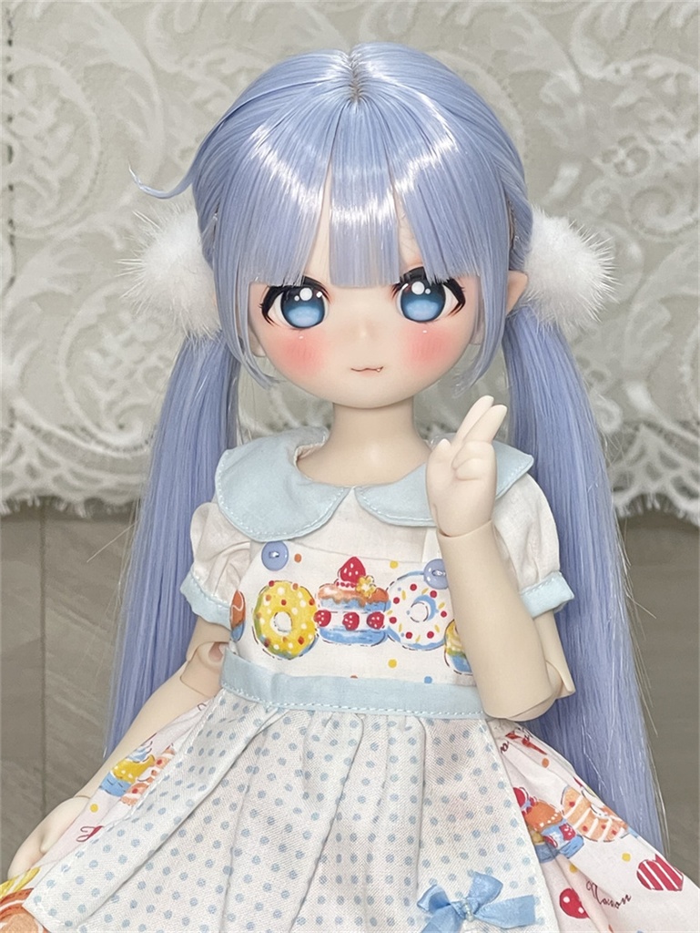 【カカ星球】【7-8, 8.5-9inch】ドールウィッグ 前髪セットツインテール
