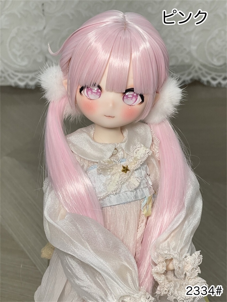 【カカ星球】【7-8, 8.5-9inch】ドールウィッグ 前髪セットツインテール