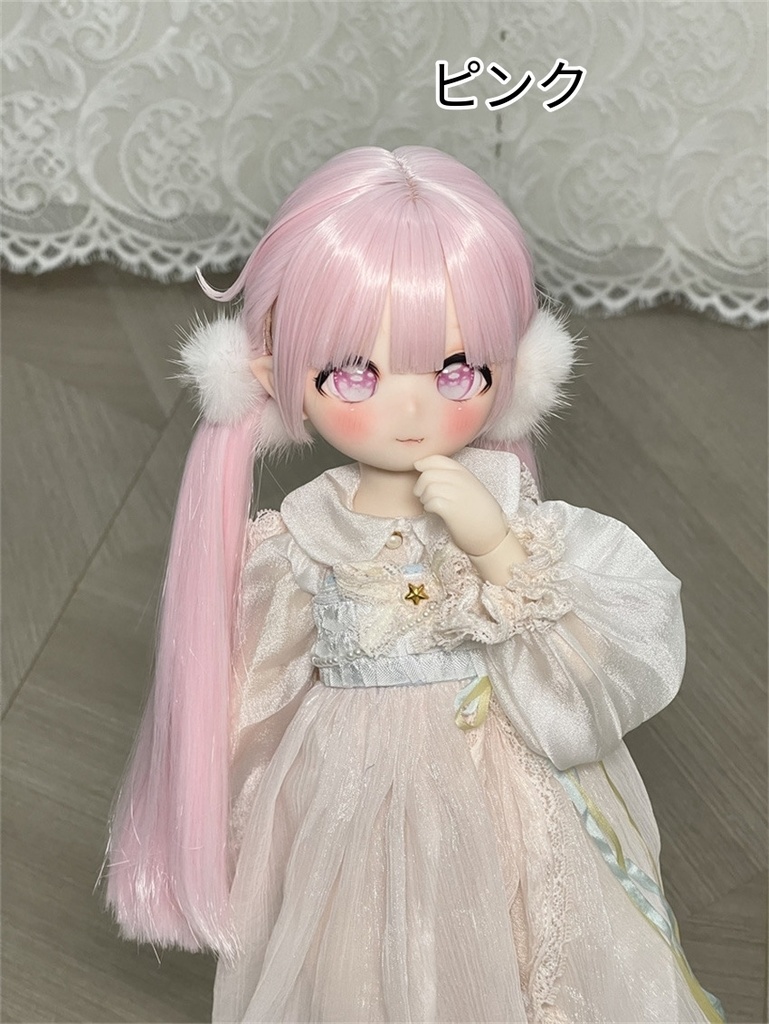 【カカ星球】【7-8, 8.5-9inch】ドールウィッグ 前髪セットツインテール