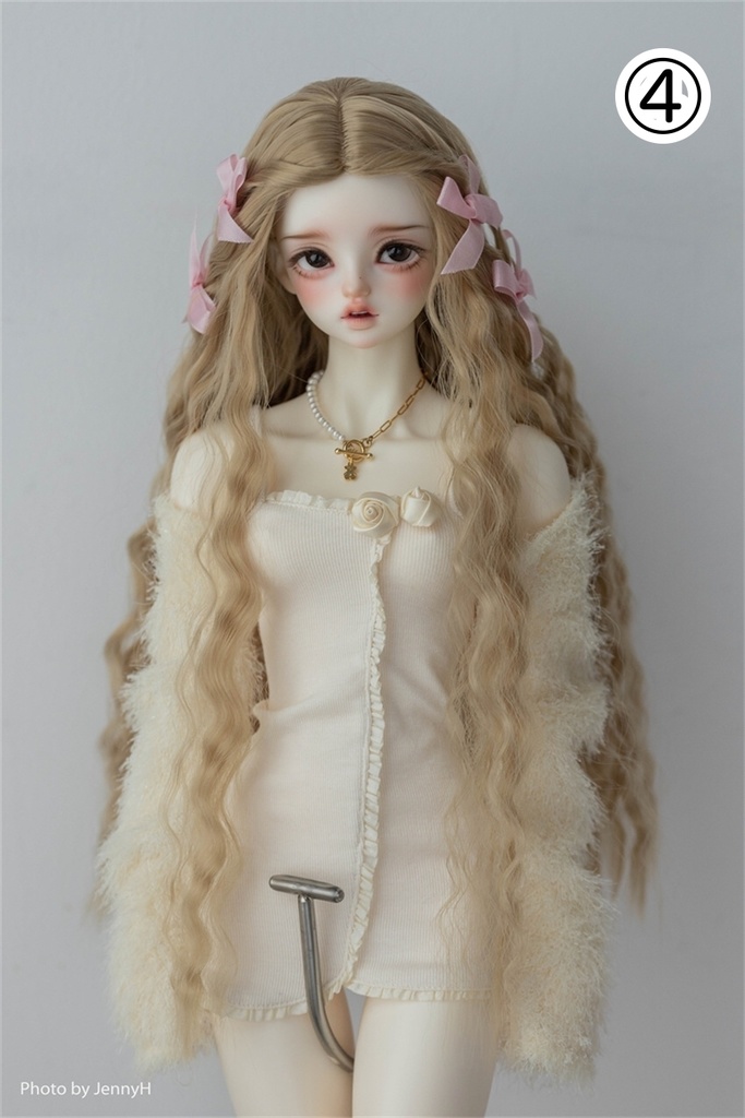 【カカ星球】【6-7,7-8,8.5-9inch】ドールウィッグ ワンレンウェーブ リボン