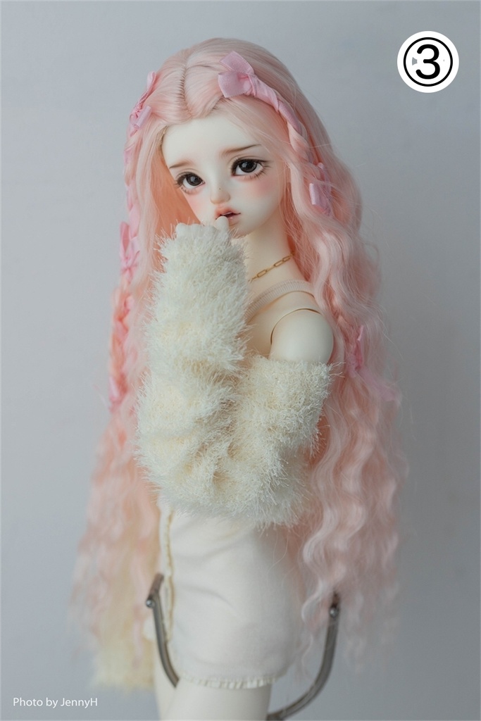 【カカ星球】【6-7,7-8,8.5-9inch】ドールウィッグ ワンレンウェーブ リボン