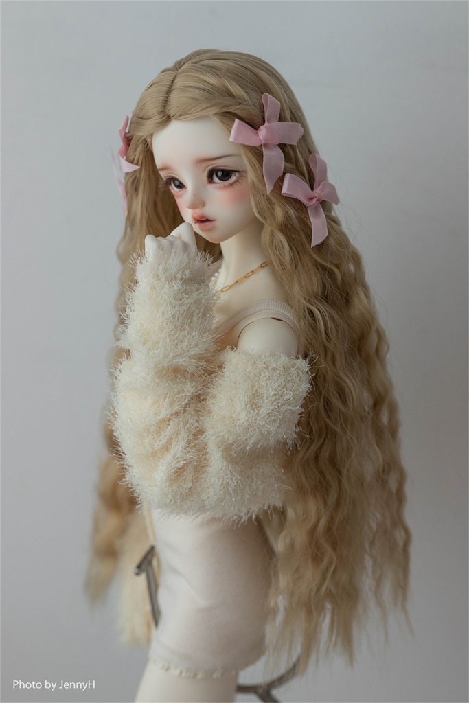 【カカ星球】【6-7,7-8,8.5-9inch】ドールウィッグ ワンレンウェーブ リボン