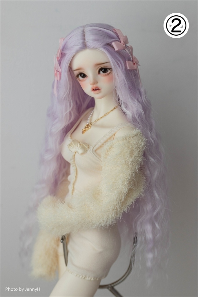 【カカ星球】【6-7,7-8,8.5-9inch】ドールウィッグ ワンレンウェーブ リボン