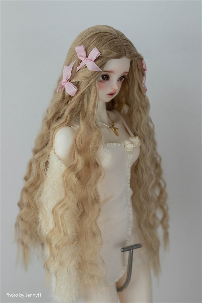 【カカ星球】【6-7,7-8,8.5-9inch】ドールウィッグ ワンレンウェーブ リボン