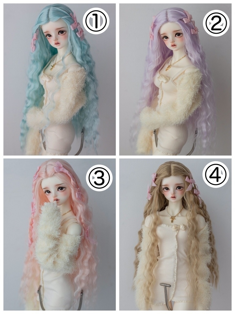 【カカ星球】【6-7,7-8,8.5-9inch】ドールウィッグ ワンレンウェーブ リボン