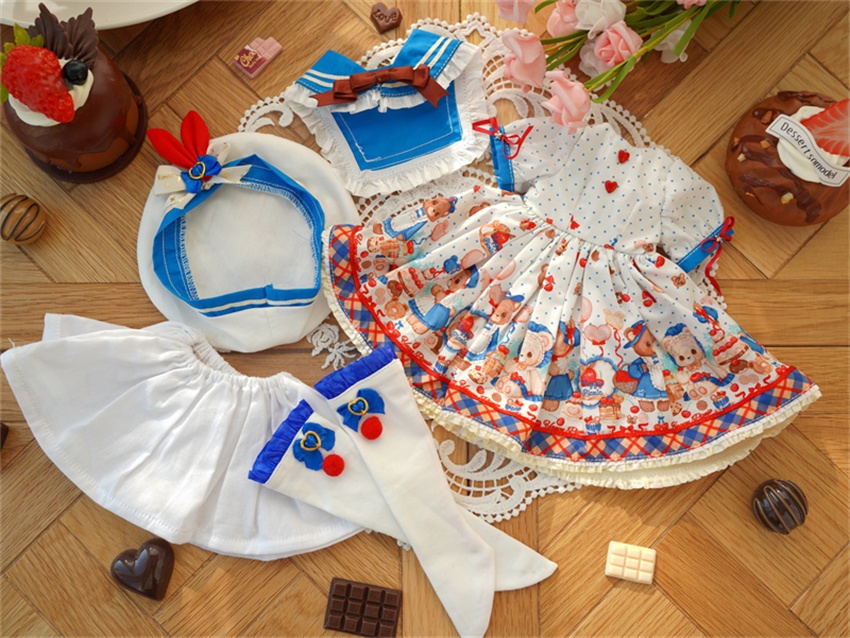 【カカ星球】【kumako】ドール服 くま柄セーラーワンピース