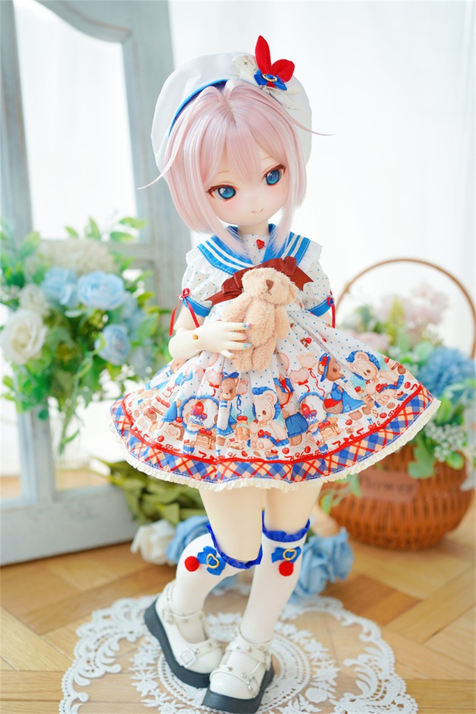 【カカ星球】【kumako】ドール服 くま柄セーラーワンピース