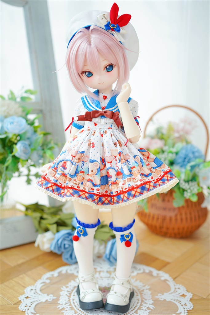 【カカ星球】【kumako】ドール服 くま柄セーラーワンピース