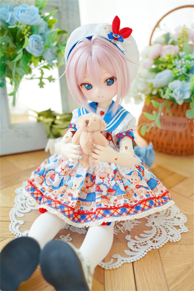 【カカ星球】【kumako】ドール服 くま柄セーラーワンピース