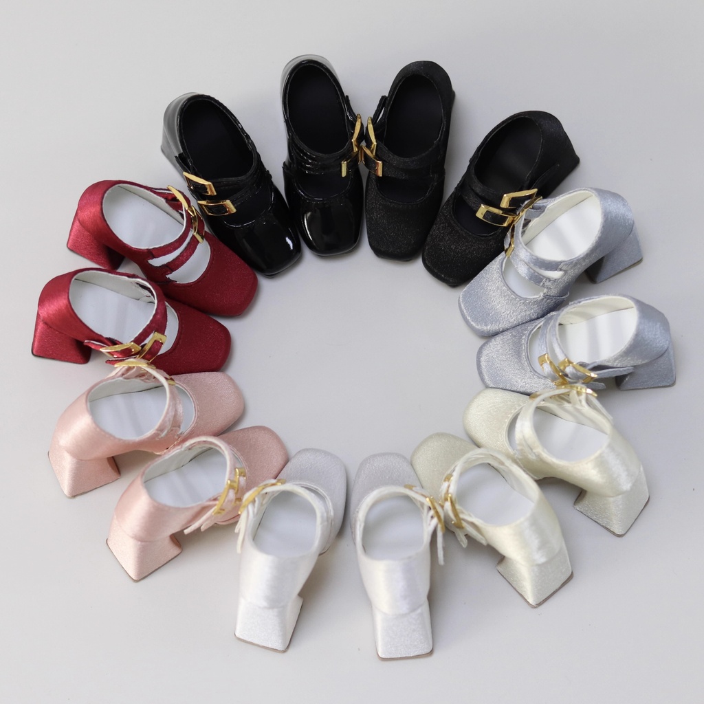 【カカ星球】【1/3】ドール靴 スクウェアトゥ チャンキーヒール パールストラップ