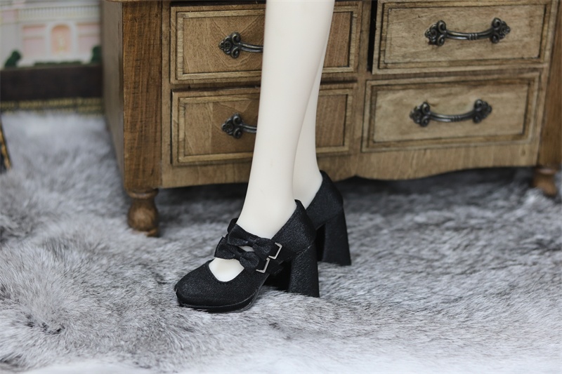 【カカ星球】【1/3】ドール靴 ダブルリボンサテンシューズ チャンキーハイヒール