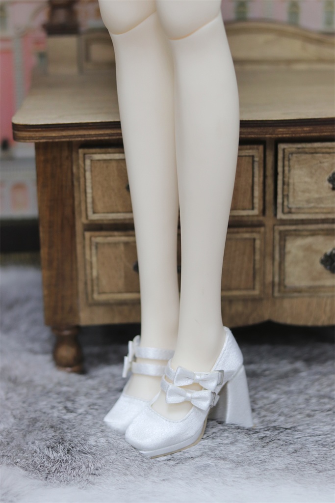 【カカ星球】【1/3】ドール靴 ダブルリボンサテンシューズ チャンキーハイヒール
