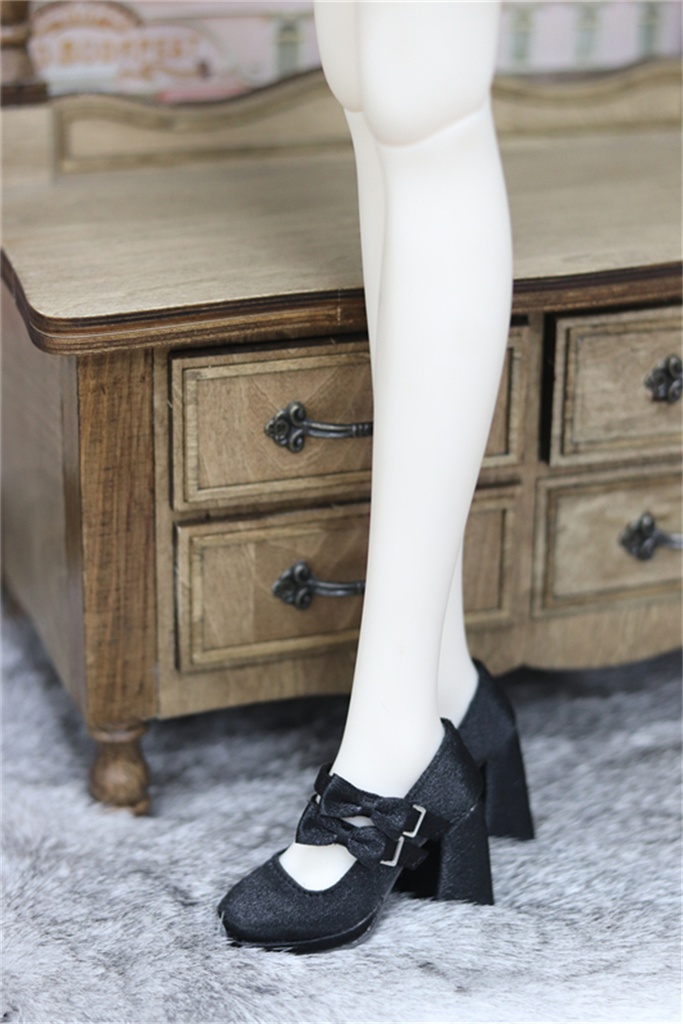 【カカ星球】【1/3】ドール靴 ダブルリボンサテンシューズ チャンキーハイヒール
