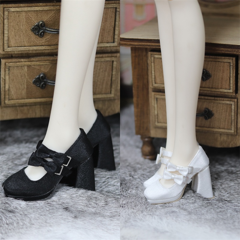 【カカ星球】【1/3】ドール靴 ダブルリボンサテンシューズ チャンキーハイヒール
