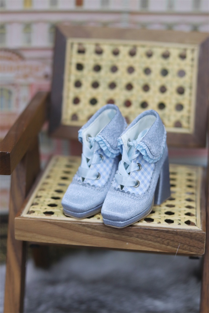 【カカ星球】【1/3】ドール靴 襟付きショートブーツ ギンガムチェック