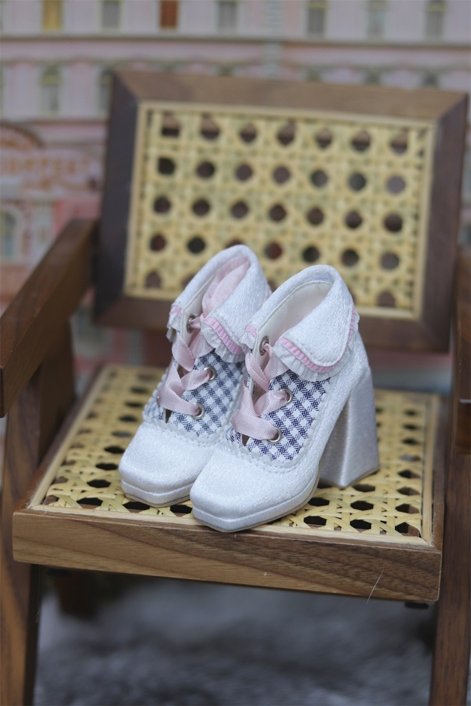 【カカ星球】【1/3】ドール靴 襟付きショートブーツ ギンガムチェック