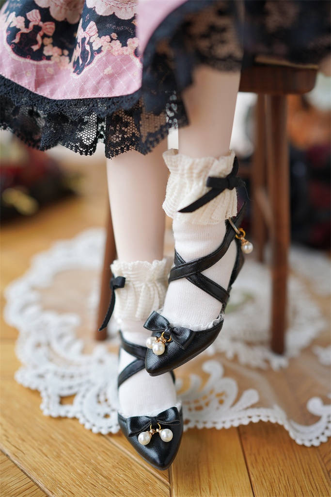 【カカ星球】【1/4】ドール靴 パール付きクロスベルトパンプス