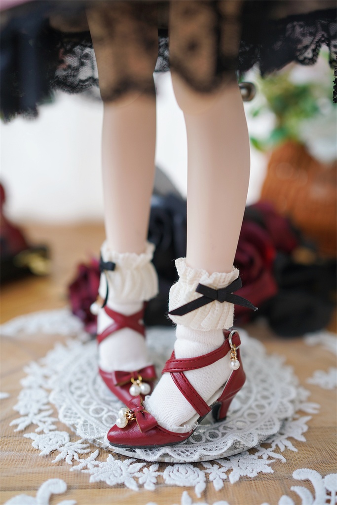 【カカ星球】【1/4】ドール靴 パール付きクロスベルトパンプス
