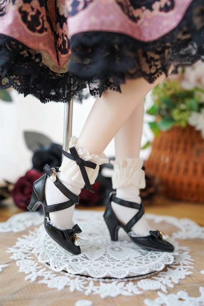 【カカ星球】【1/4】ドール靴 パール付きクロスベルトパンプス