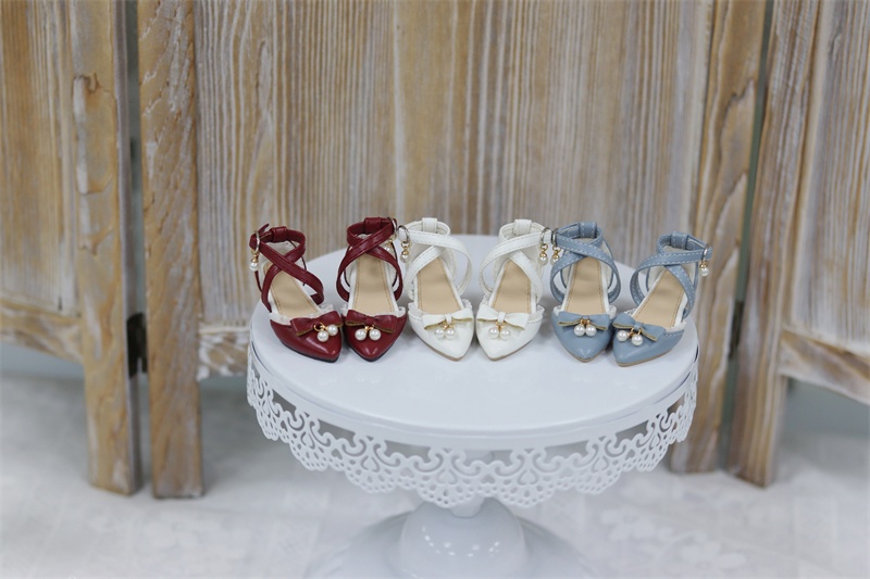 【カカ星球】【1/4】ドール靴 パール付きクロスベルトパンプス