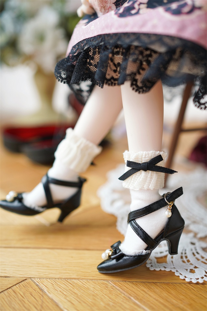 【カカ星球】【1/4】ドール靴 パール付きクロスベルトパンプス