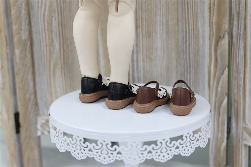 【カカ星球】【1/6,1/4】ドール靴 フラワーレース付ストラップ革靴