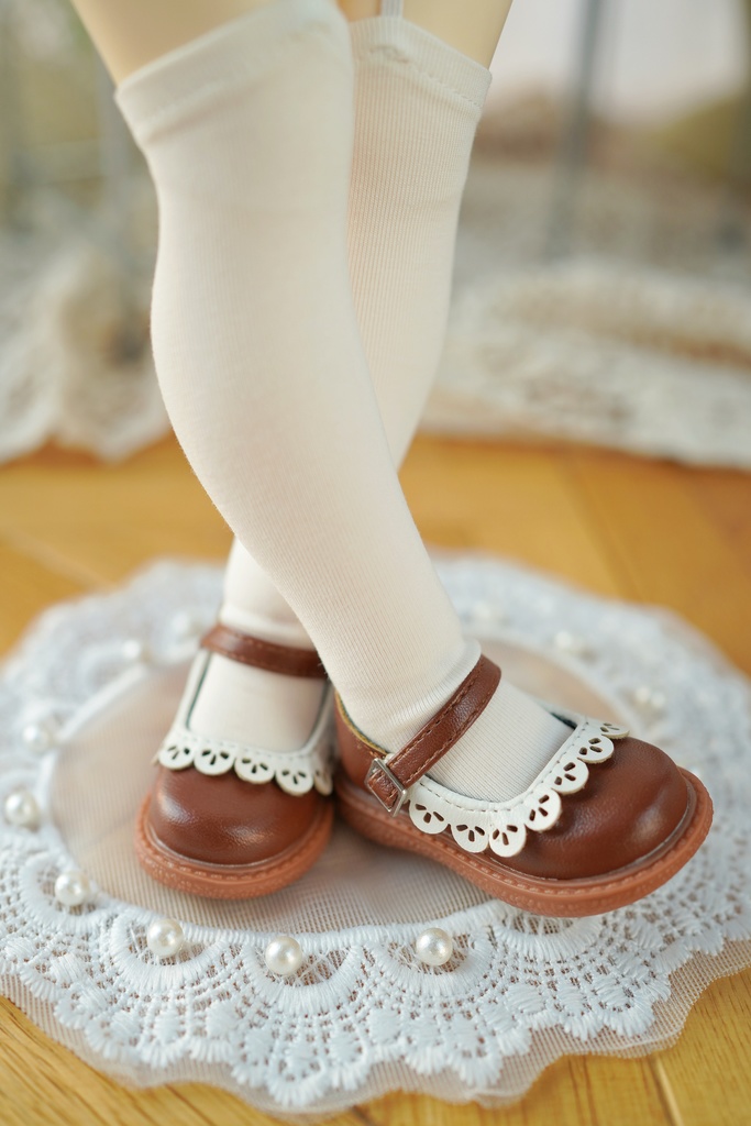 【カカ星球】【1/6,1/4】ドール靴 フラワーレース付ストラップ革靴