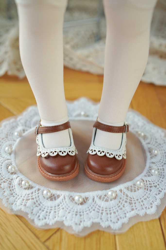 【カカ星球】【1/6,1/4】ドール靴 フラワーレース付ストラップ革靴