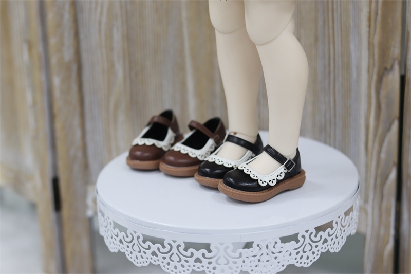 【カカ星球】【1/6,1/4】ドール靴 フラワーレース付ストラップ革靴