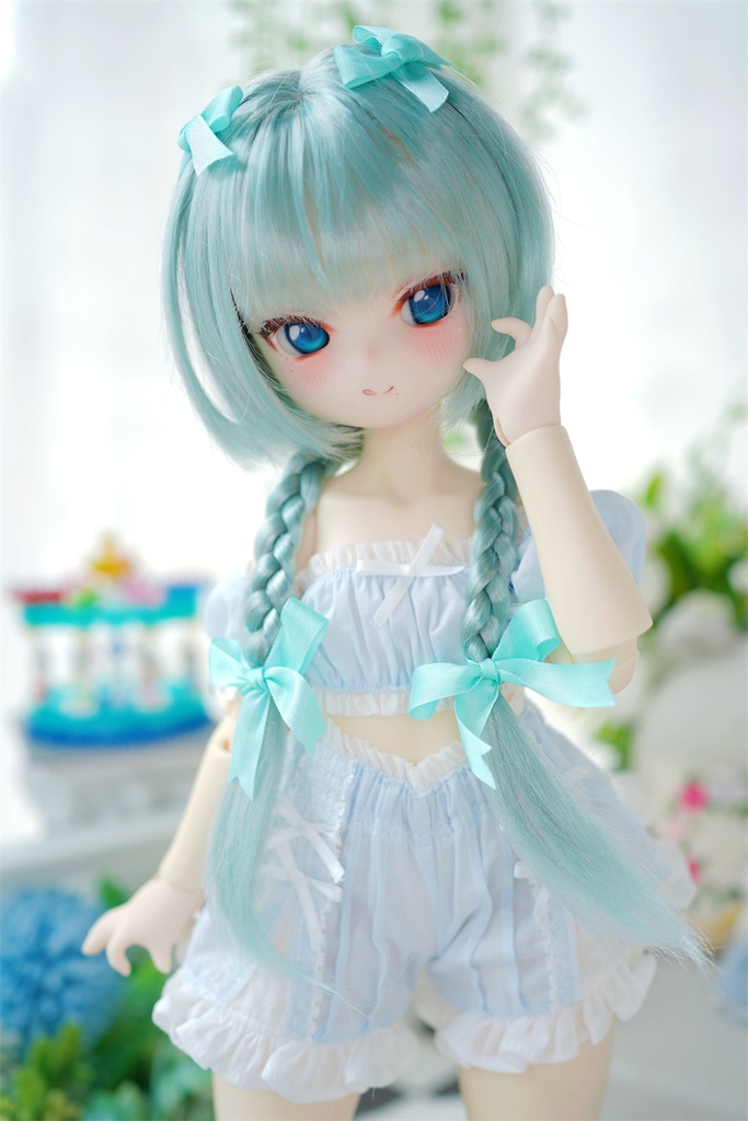 【カカ星球】【7-8,8.5-9,10-11inch】ドールウィッグ リボン付きおさげボブ(取寄せ)