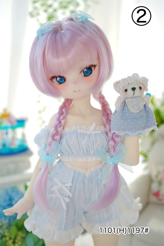 【カカ星球】【7-8,8.5-9,10-11inch】ドールウィッグ リボン付きおさげボブ(取寄せ)