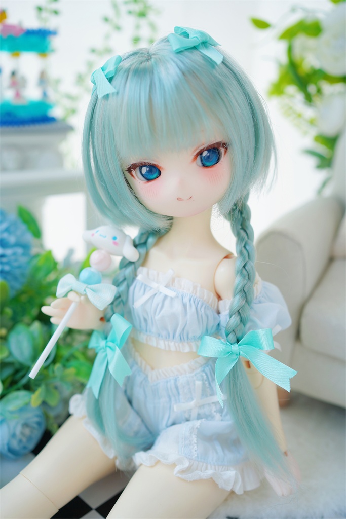 【カカ星球】【7-8,8.5-9,10-11inch】ドールウィッグ リボン付きおさげボブ(取寄せ)