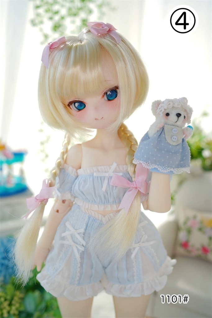 【カカ星球】【7-8,8.5-9,10-11inch】ドールウィッグ リボン付きおさげボブ(取寄せ)