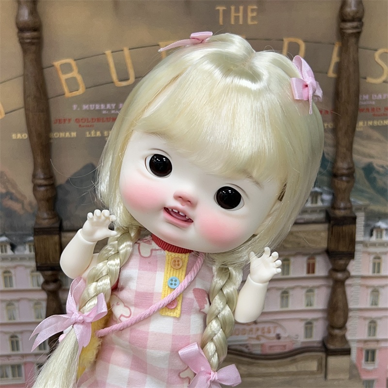 【カカ星球】【7-8,8.5-9,10-11inch】ドールウィッグ リボン付きおさげボブ(取寄せ)