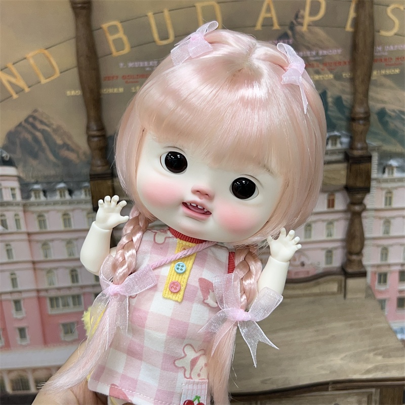 【カカ星球】【7-8,8.5-9,10-11inch】ドールウィッグ リボン付きおさげボブ(取寄せ)