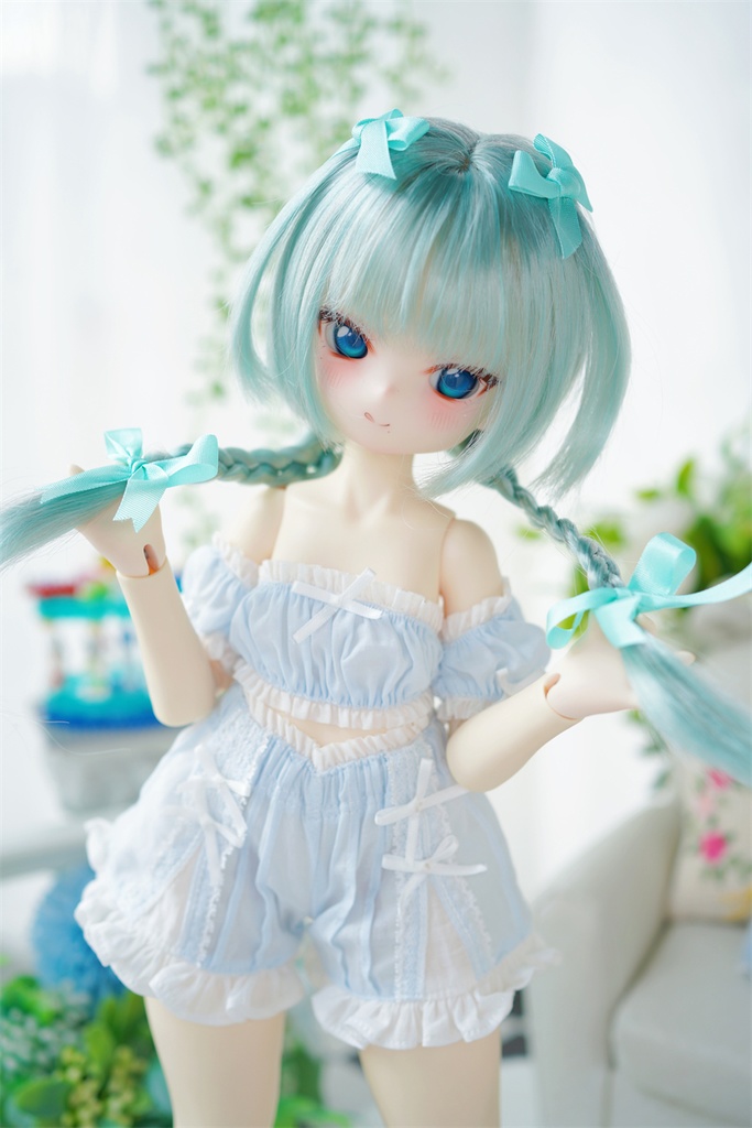 【カカ星球】【7-8,8.5-9,10-11inch】ドールウィッグ リボン付きおさげボブ(取寄せ)